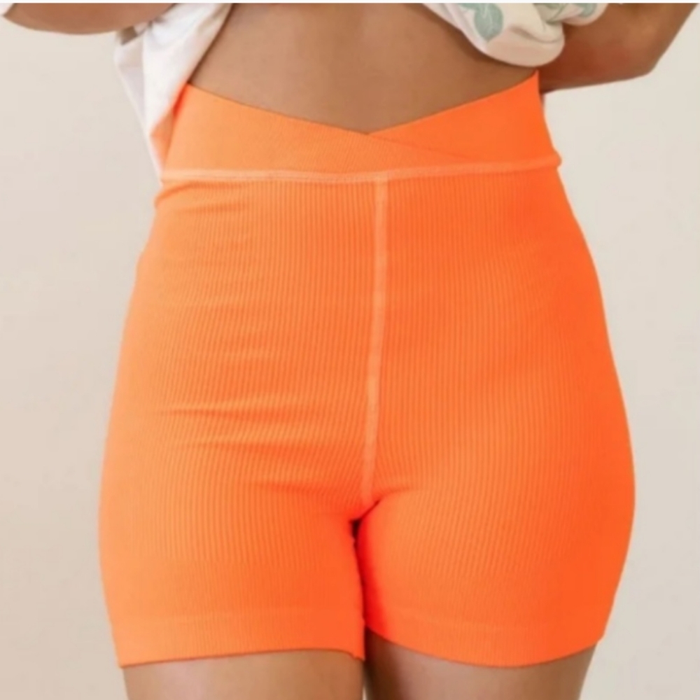 NWT Free People FP Movement Free Throw Ribbed High Waist Shorts Orange Size …